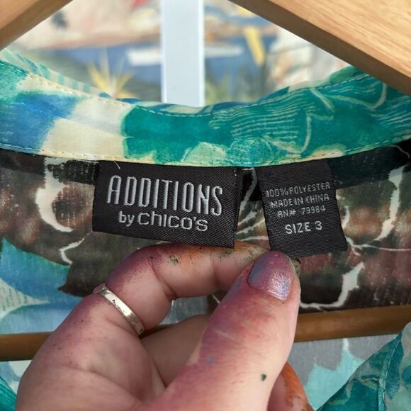 Additions by Chico’s Floral Button-Up Blouse women’s XL (Chicos size 3) sheer - Picture 3 of 5